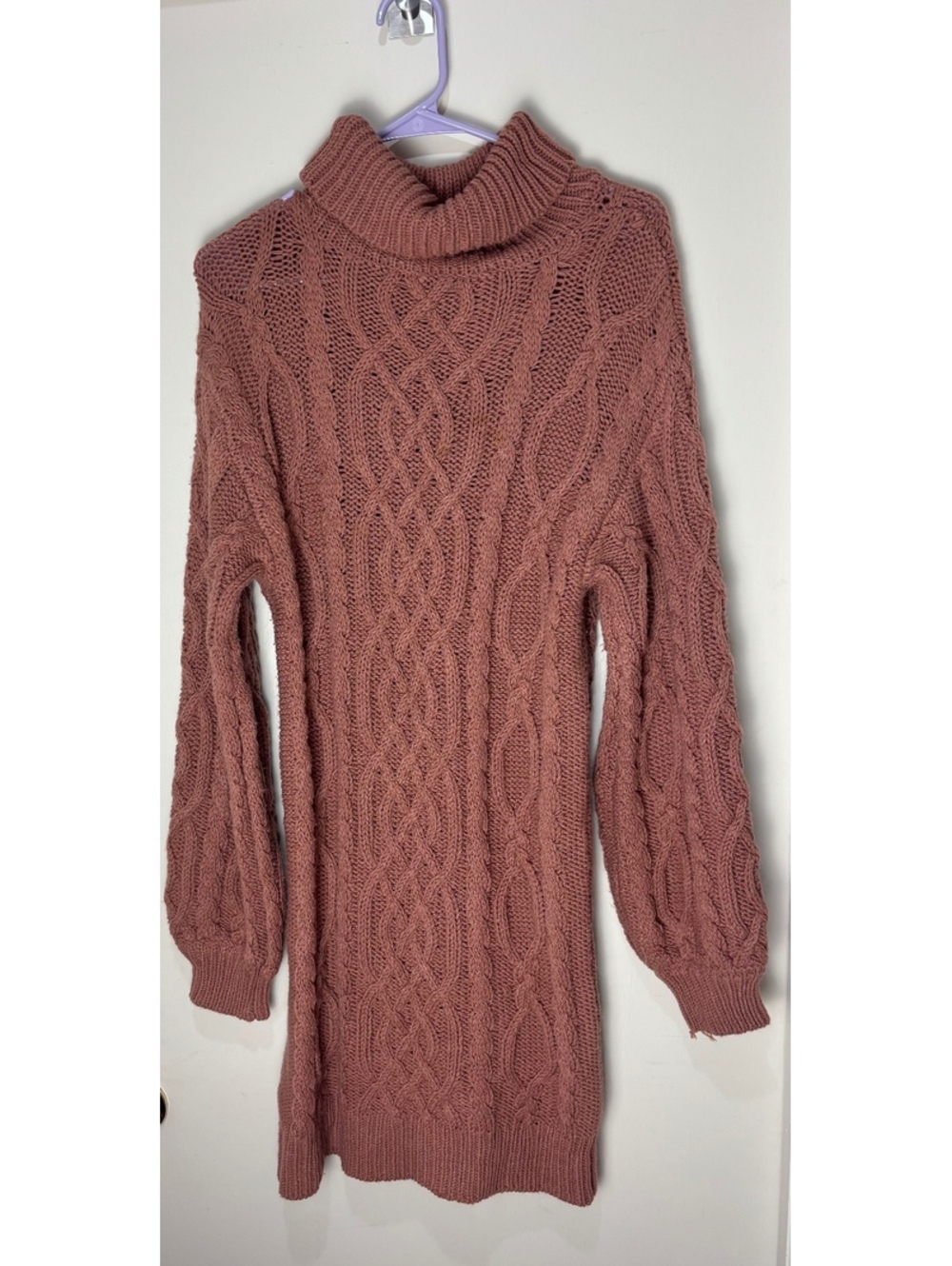Love Tree Women’s M Cable Knit Turtleneck Sweater Dress Rust Boho Western